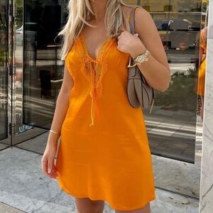Zara womans orange contrasting satin effect mini dress size M